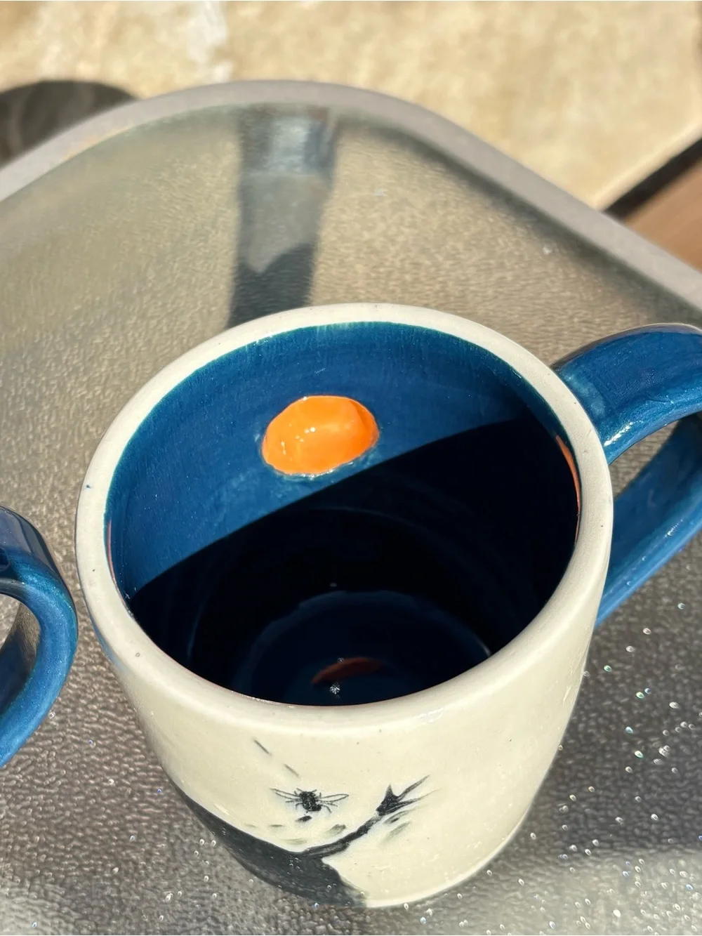 Ceramic 3D Eye Elephant Mugs Black Blue White Color Set of 2, 12 Oz 10 Oz